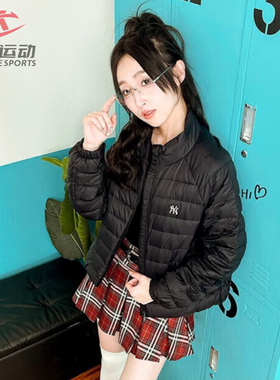 MLB羽绒服女款NY刺绣小标鹅绒运动休闲立领保暖防风外套3FDJB0336