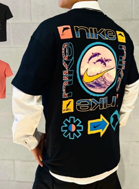 25新款Nike耐克短袖男子涂鸦印花纯棉宽松休闲圆领运动T恤HJ0763