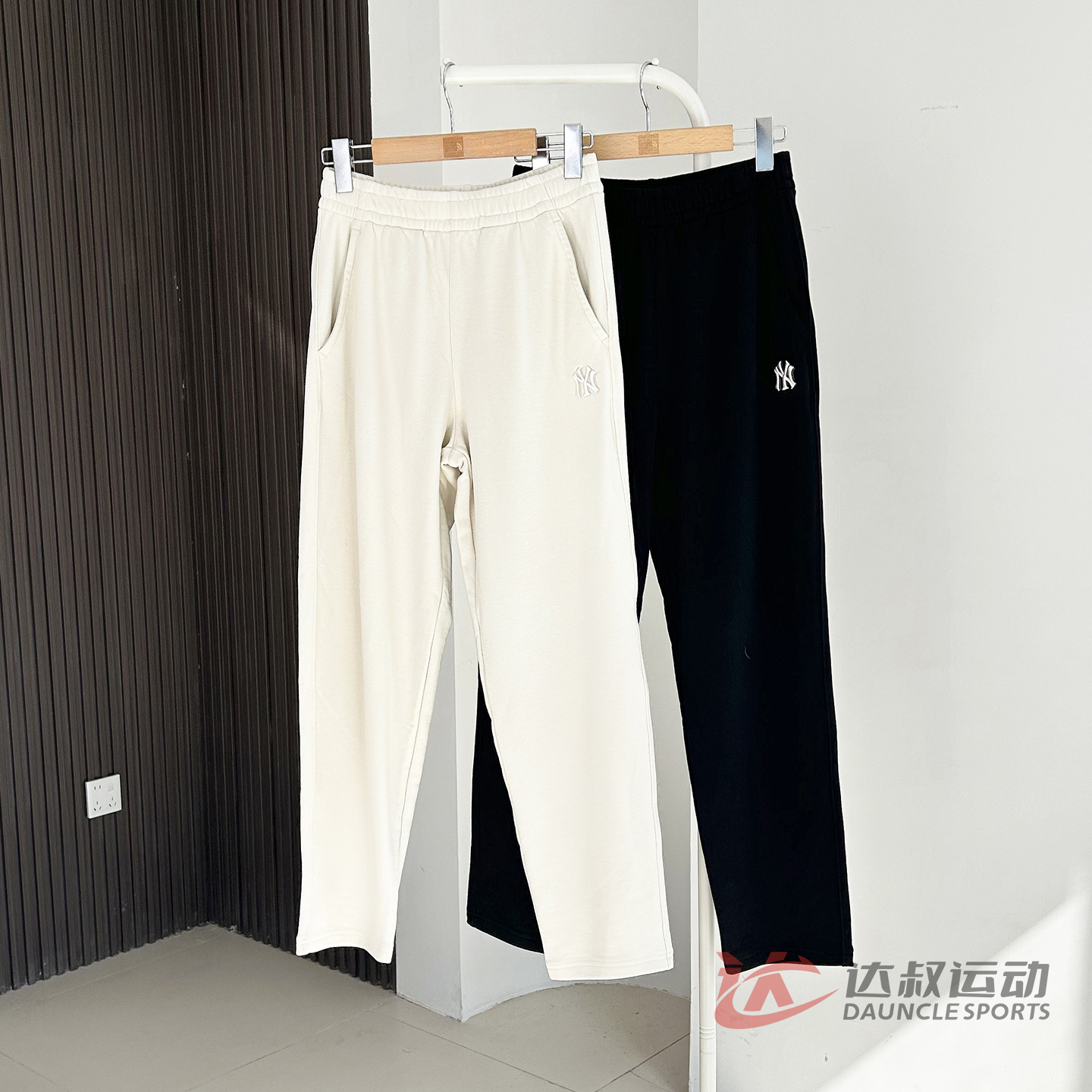 MLB情侣长裤小标刺绣直筒卫裤