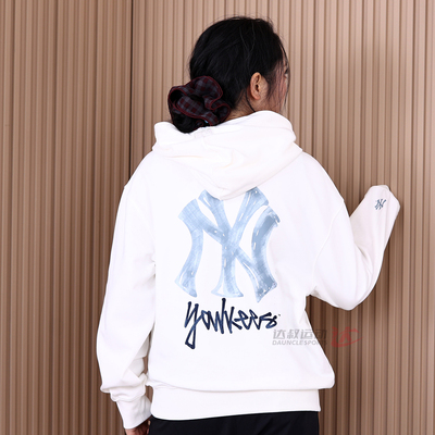 MLB情侣NY手绘大标印花连帽卫衣