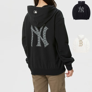 26新款 3AHDM0261 MLB情侣卫衣男女复古老花宽松休闲运动连帽套头衫