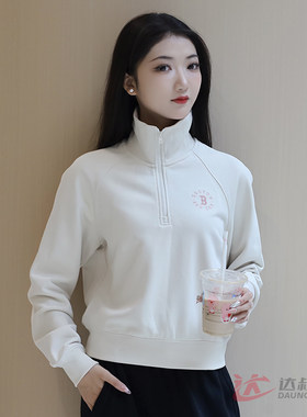 MLB女半拉链短款运动卫衣套头衫