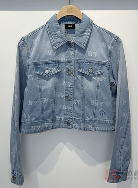 25新款MLB女款牛仔外套NY复古老花满印短款休闲运动夹克3FDKM0151