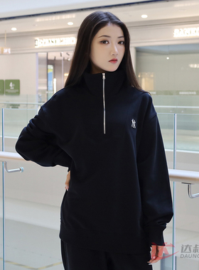 24新款MLB情侣运动卫衣男女NY学院风翻领半拉链套头衫3AMTB0944