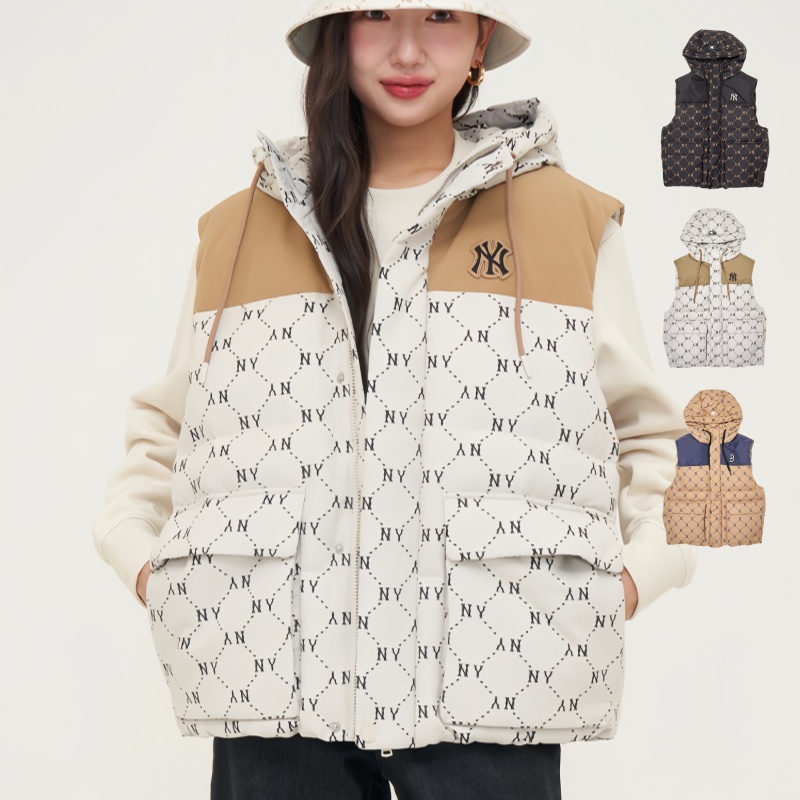 MLB男女NY复古老花撞色羽绒马甲