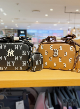 24新款MLB斜挎包男女童NY复古老花满印单肩背包休闲包7ACRM084N