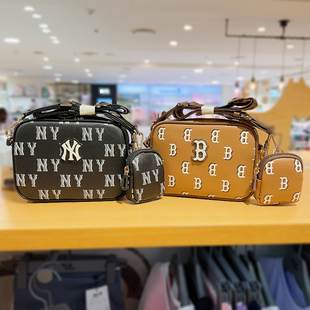24新款MLB斜挎包男女童NY复古老花满印单肩背包休闲包7ACRM084N