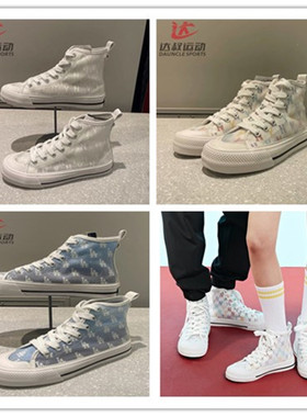 MLB运动休闲鞋女NY满标复古老花潮流半透明高帮帆布板鞋3ACVCMM2N