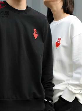 MLB情侣款卫衣男女NY爱心刺绣宽松圆领运动休闲套头衫3AMTH0131
