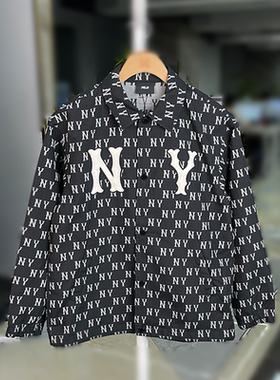 24新款MLB情侣外套男女NY刺绣大标复古老花满印休闲衬衫3AWSM0444