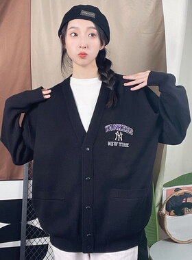 MLB情侣外套NY刺绣标男女开衫休闲服学院风印花运动茄克3AKCV0234