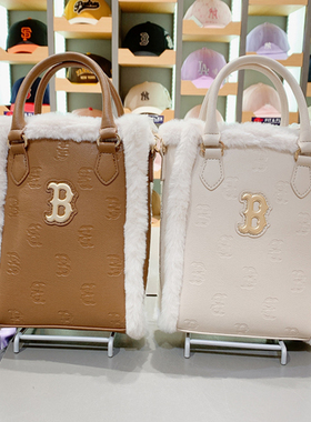 24新款MLB儿童斜挎包暗纹老花毛绒边拎包托特手提运动包7ACRM0946