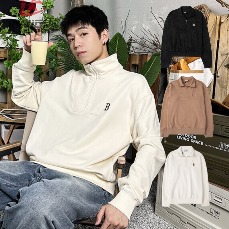 MLB情侶翻領NY半拉鏈運動衛衣