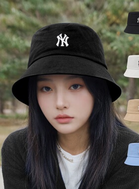 24新款MLB情侣渔夫帽男女NY刺绣户外遮阳帽运动休闲盆帽3AHT7804N