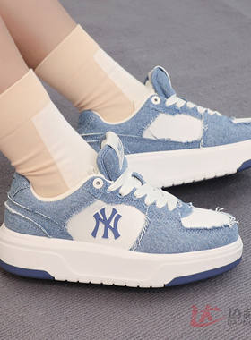 25新款MLB情侣学长鞋男女NY毛边做旧厚底增高运动休闲鞋3ASXV015N