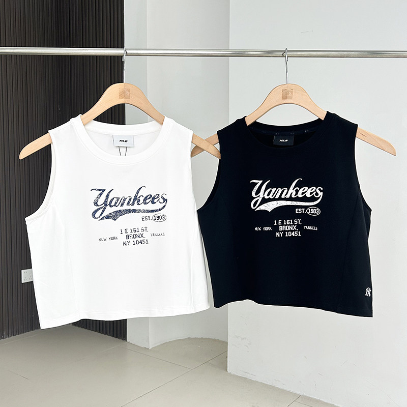 25新款MLB背心女子NY复古学院风字母印花短款无袖T恤3FTOV0253