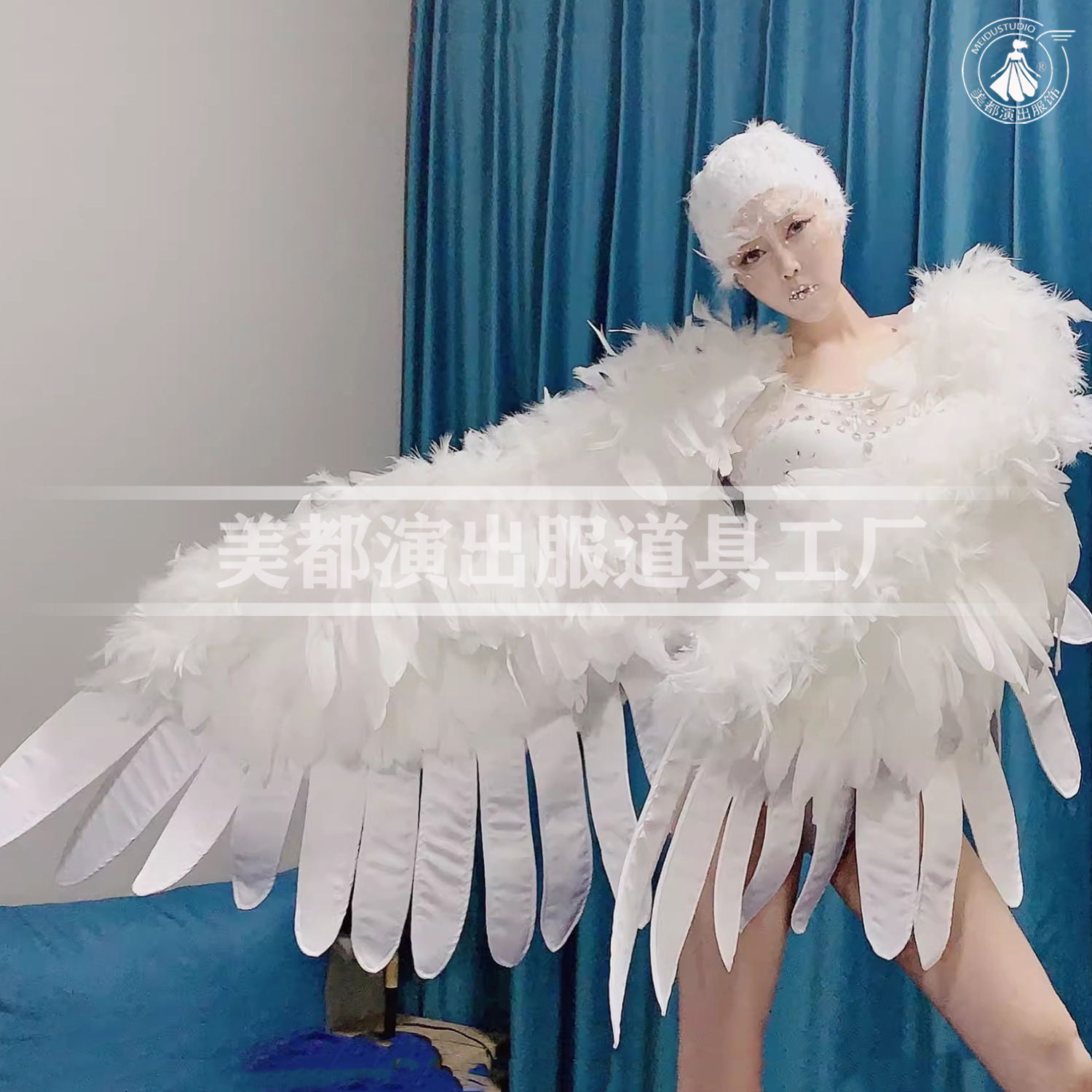 酒吧唯美白色羽毛天使翅膀演出服