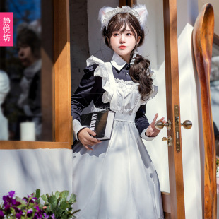 日本女仆装侍女装黑长裙软妹Lolita长袖洛丽塔少女连衣裙女佣服装