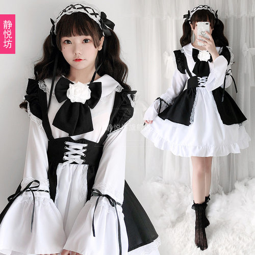 黑白色女仆装lolita哥特风cosplay服装cos全套洋装女装大佬连衣裙