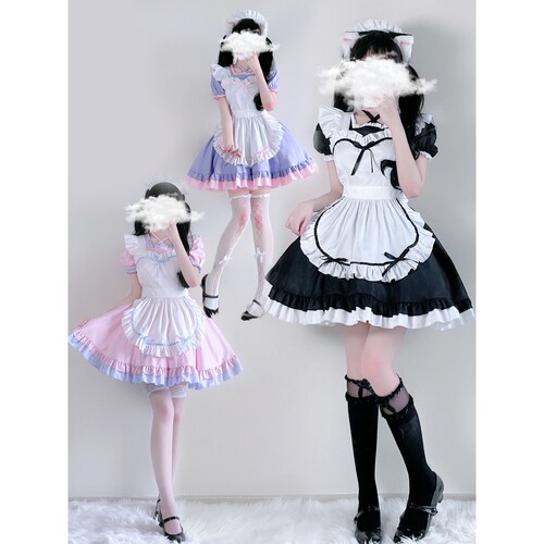 日本黑白色cos咖啡厅女仆装cosplay动漫表演服lolita洛丽塔连衣裙