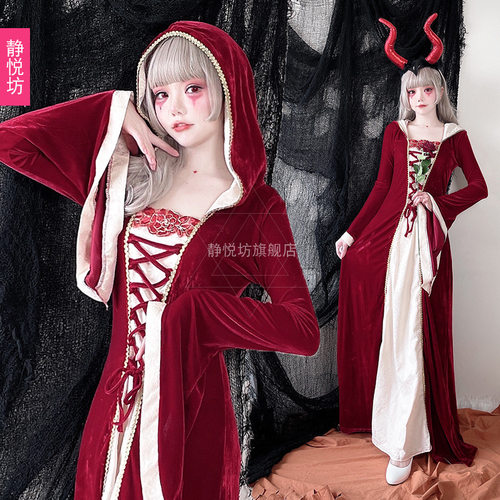 万圣节成人服装女巫婆僵尸吸血鬼红色长裙女王皇后舞台派对恶魔装