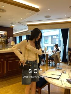 欧洲站小众设计师早春新款 镂空背心 甜美蕾丝钩花拼接镂空针织开衫