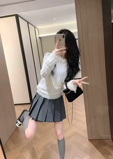 针织衫 深圳南油2025冬季 拼木耳蕾丝边圆领长袖 UF小众时尚 上衣 新款