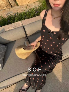 度假小众法式 浪漫小雏菊花色印花连衣裙 新款 欧洲站小众设计师夏季