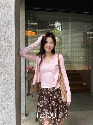 欧洲站2026春夏新款 设计师款小众松弛感甜辣甜美背心两件套开衫