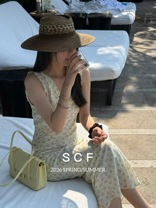 欧洲站2026春夏新款设计师款小众百搭显瘦V领木耳无袖背心连衣裙