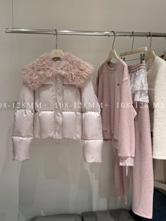 小众复古羊毛卷大毛领羽绒服短款 设计师款 外套 新款 欧洲站2025冬季