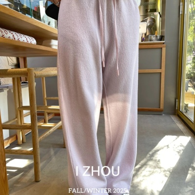 欧洲站南油小众设计师冬季新款百搭显瘦软糯100%美利奴羊毛休闲裤
