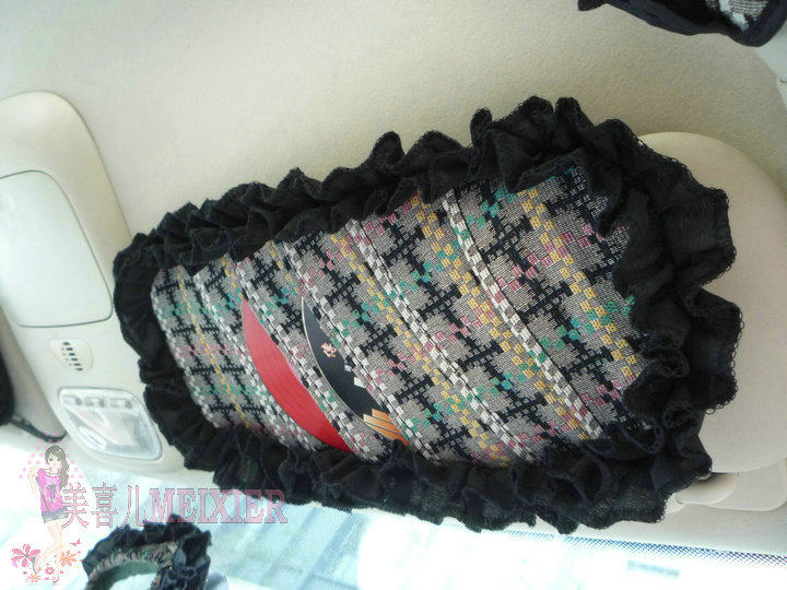 女士炫彩格花边汽车遮阳板套夹遮阳板遮阳挡套碟片套单个