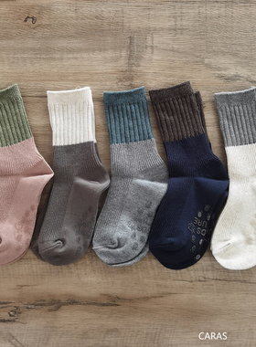 韩国KidsFUTURE儿童春秋冬季螺纹坑条袜子男棉袜中长洋气拼接中筒