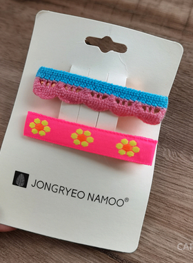 韩国palmtree女童荧光色布艺发卡头饰夹子鸭嘴夹简约刘海边夹公主