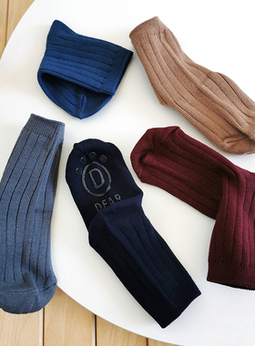 韩国KidsFUTURE儿童袜子男童秋冬长款棉袜螺纹厚学生百搭复古中筒