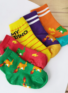 韩国KidsFUTURE恐龙袜子儿童春秋季棉袜彩色长款男童卡通防滑宝宝