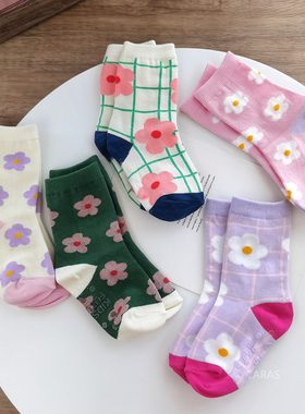 韩国KidsFUTURE太阳花女童袜子可爱粉色棉袜高弹宝宝洋气儿童中筒