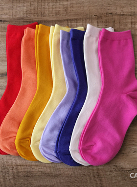 caras韩国进口袜子情侣高弹不掉筒春秋棉袜百搭纯色洋气时尚中筒