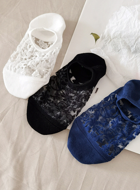 韩国船袜女网纱薄款蕾丝袜子夏天浅口隐形黑色防滑硅胶不掉跟丝袜