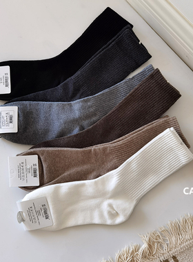 caras韩国进口中长款女袜子秋冬棉袜纯色女士中筒东大门洋气潮ins