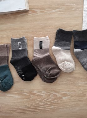 韩国KidsFUTURE男童袜子北欧风字母春秋冬ins棉袜黑色儿童中筒袜