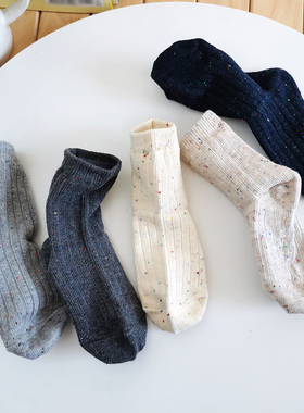 韩国KidsFUTURE儿童纯色袜子棉袜螺纹高帮春秋学生吸汗洋气中筒袜