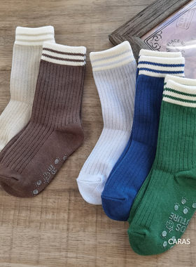 韩国KidsFUTURE儿童柔软螺纹袜子棉袜中长款学院宝宝中筒男堆堆袜