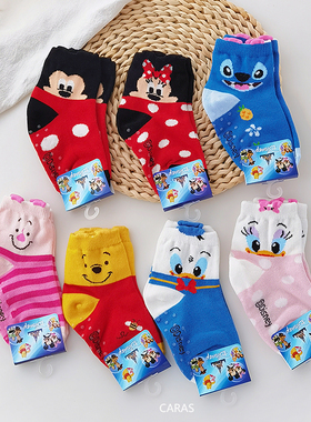 caras韩国进口儿童卡通中筒袜棉袜高弹春秋夏季宝宝可爱袜子短袜