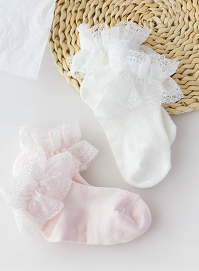 韩国KidsFUTURE女童蕾丝花边短袜春夏棉袜网眼薄款儿童白色打底袜