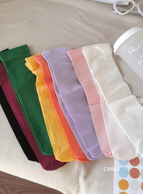 caras韩国儿童冰丝中筒袜夏季薄款高弹及膝小腿袜白色宝宝袜子长