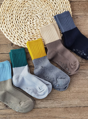 韩国KidsFUTURE儿童袜子冬天中长螺纹拼接男童春秋棉袜长款潮中筒