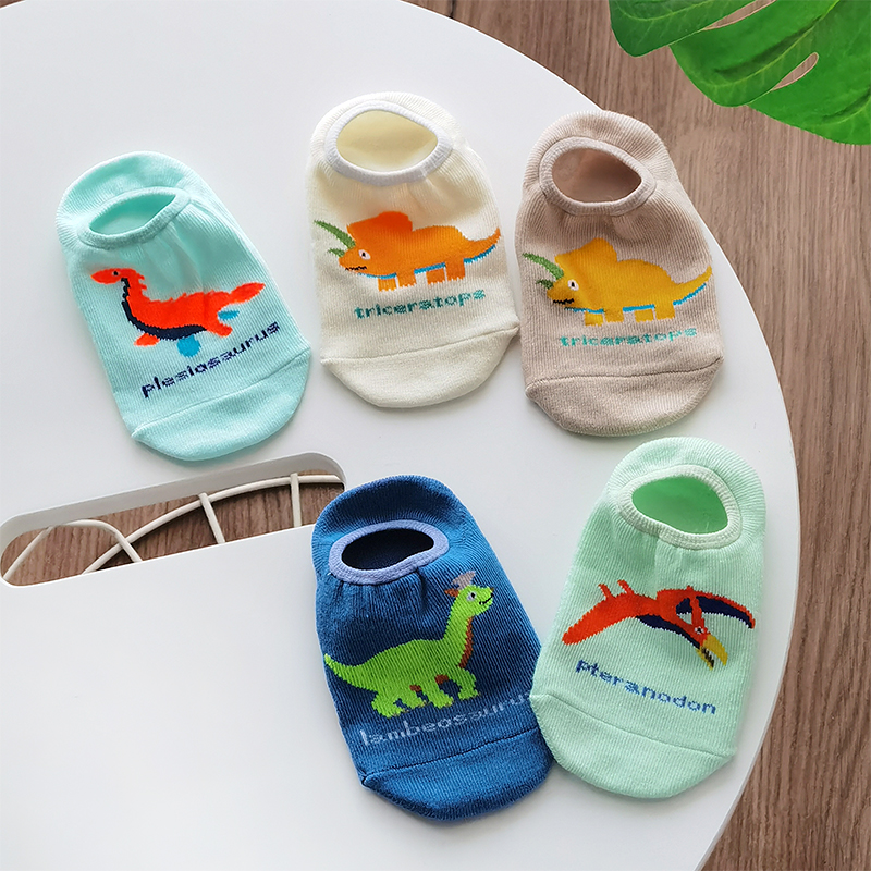 韩国KidsFUTURE儿童恐龙船袜男童夏季棉袜薄款宝宝浅口袜子防滑