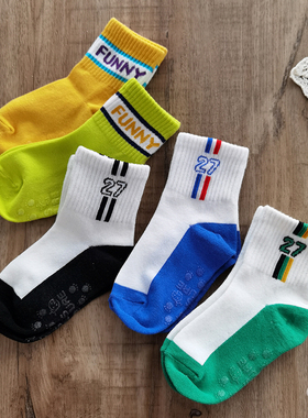韩国KidsFUTURE儿童袜子字母街头潮棉袜彩色中长运动足球中筒男孩